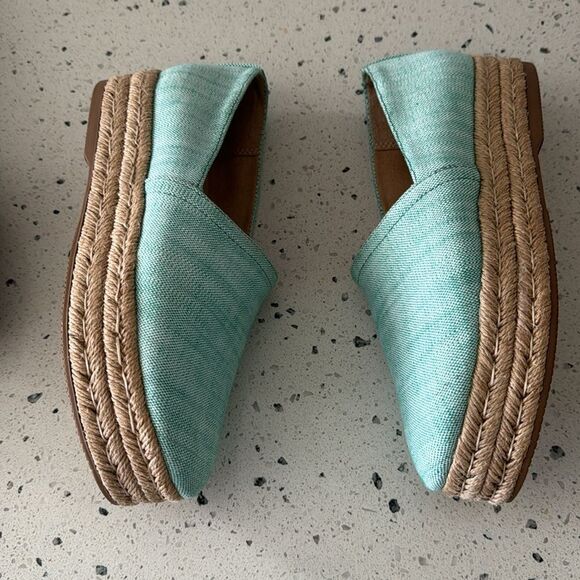 Naturalizer Thea 3 Turquoise Linen Espadrille Platform Slip On Loafers Size 8.5M - Picture 12 of 12